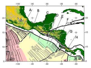 P-Wave Tomography along the Middle American Trench Map